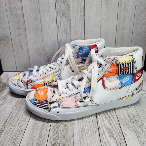 Nike Blazer Mid Patchwork Sneaker Shoes Men's Sz White Swoosh
